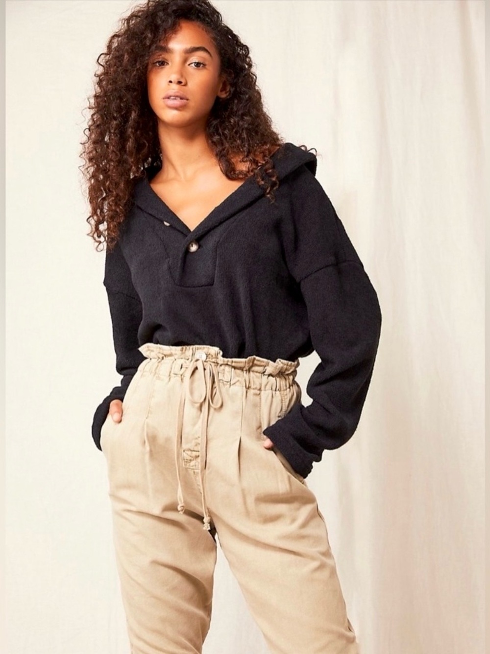 Free People Beach Bino Black Pullover